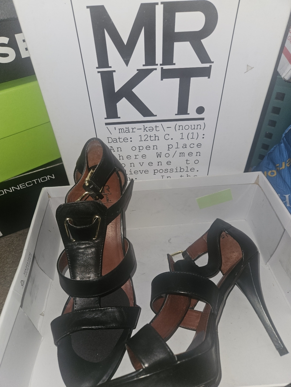 Black Strappy High Heel Sandals with Buckle Accent